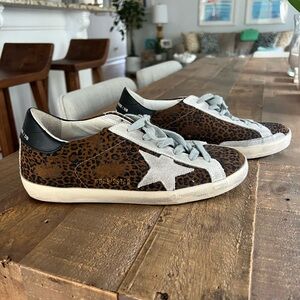 Golden Goose Leopard Print Sneakers with White Accent